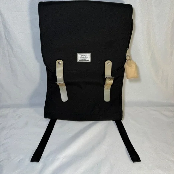 Acmebon Black Canvas Minimalist Backpack with Cream Straps and Tan Lining