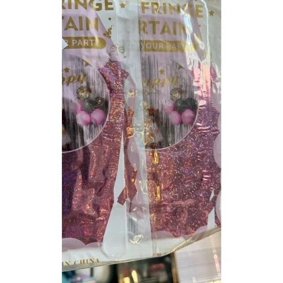 Pink Tinsel Fringe Curtain 2 Pack Birthday Photo Booth Backdrop Barbiecore Party