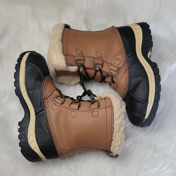 BEARPAW Kelly Youth Faux Leather Wool‎ Blend Lining Lace Up Winter Ankle Boots 1