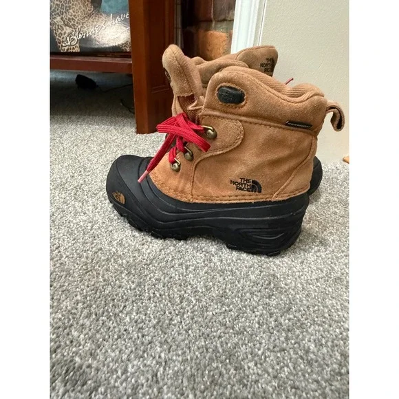 The North Face Alpenglow IV Waterproof Winter Boots Tan Black Red 2Y