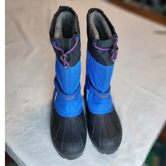 LL Bean Kids'‎ Winter Snow Boots Size 4 Black Blue Warm Insulated