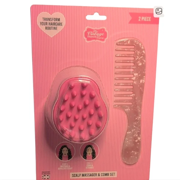 The Vintage Cosmetic Company 2 Piece Scalp Massager & Comb Set