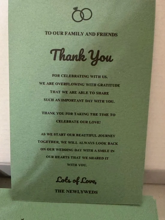 Wedding Thank You Place cards