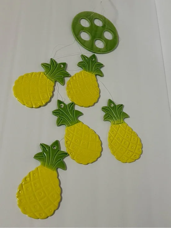 Vintage Ceramic Pineapple Wind Chime Hanging Mobile Tropical Decor NWOT