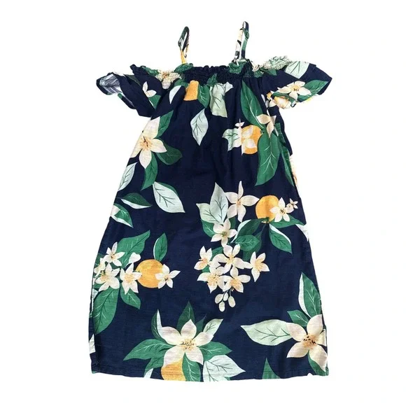 Old‎ Navy Girls Lemon Floral Hawaiian Cotton Dress 10-12 Summer Resort Vacation