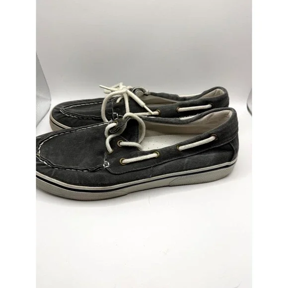 St. John's Bay‎ Docksider Mens 10.5 M Black Canvas Lace Up Casual Boat Shoes