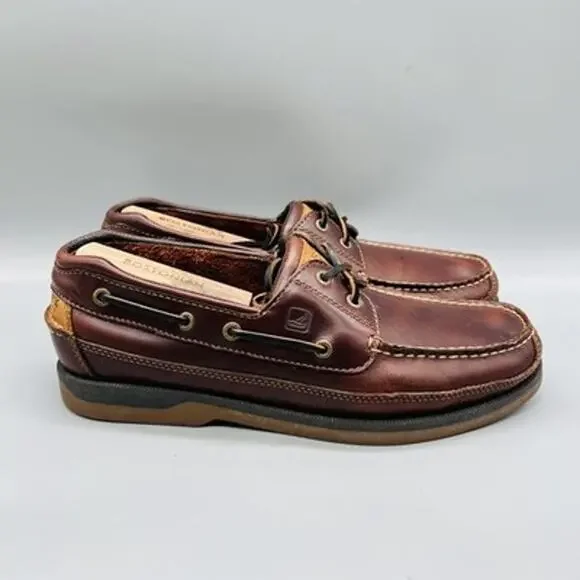 Sperry Shoes Mens 11 Brown Leather Top Sider Mako Boat Moc Toe Casual Comfort