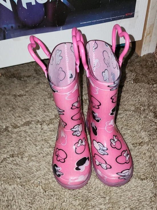 Kids Pink Patterned Rain Boots with Heart Handles