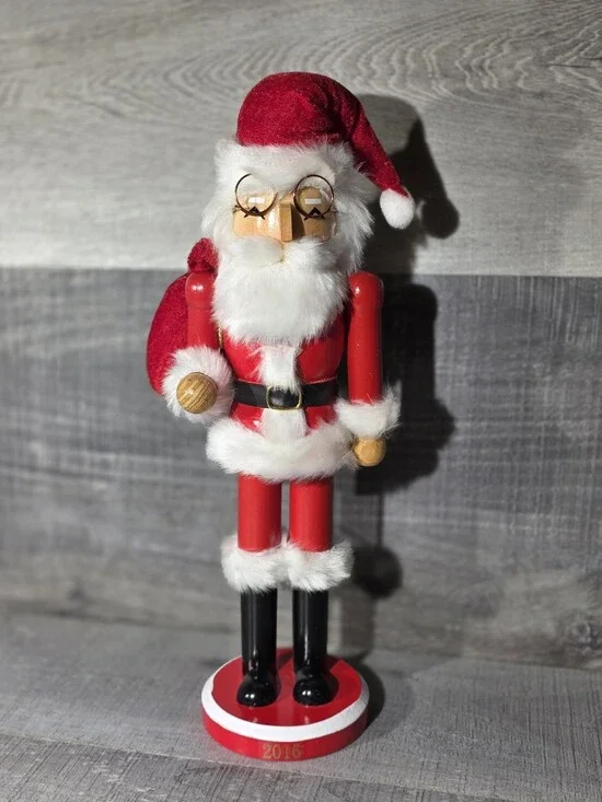 14” Wooden Santa Nutcracker With Bag Of Presents And Glasses Christmas b326