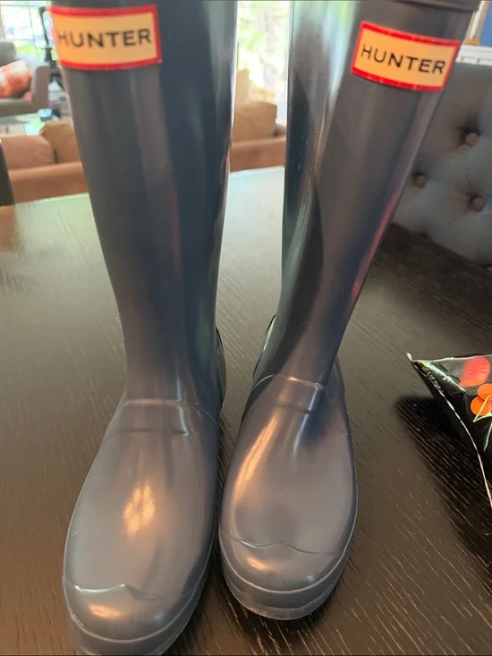 Hunter Navy Tall Rain Boots with Red Logo Trim