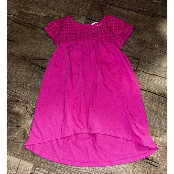 Old Navy Girls Pink Crochet Lace Yoke High Low‎ Cap Sleeve Top Size M 8