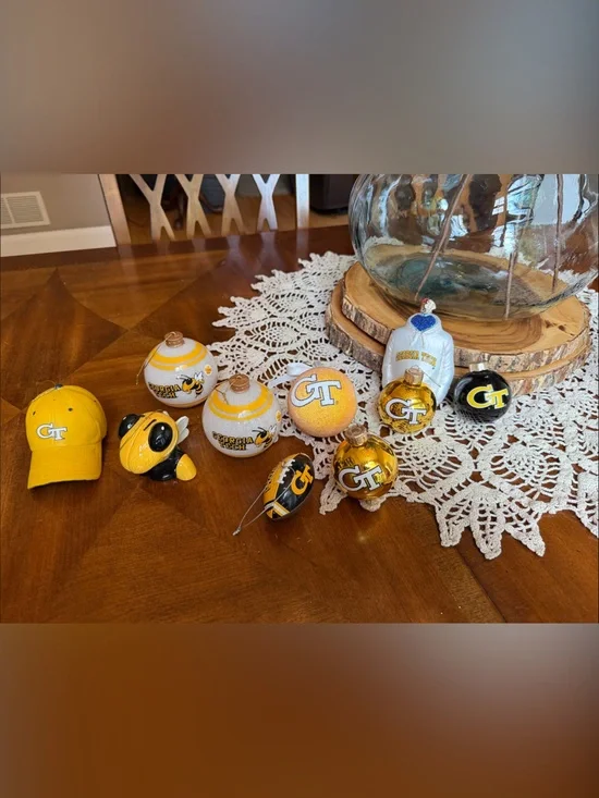 Lot of 10 Georgia Tech Yellow and White Holiday Ornament- Collegiate Team Decor