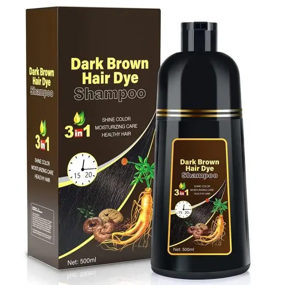 Dark Brown Hair Dye Shampoo for Gray Hair, 3 in 1 Herbal Ingredients, 500 ml
