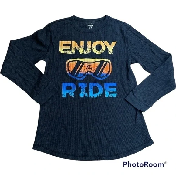 Old Navy Boys Waffle Knit Thermal Long Sleeve Graphic Size XL 14-16 Snowboard