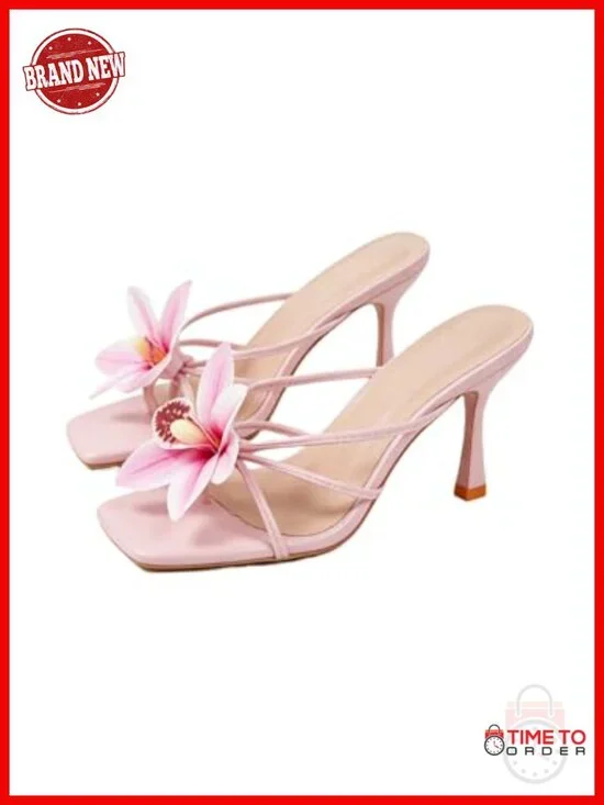 Floral Kitten Heels Open Toe Slingback Heeled Sandals