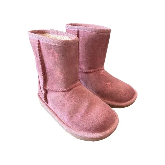 UGG‎ Pink Star Print Sheepskin Lined Boots Kids Size 11 Youth