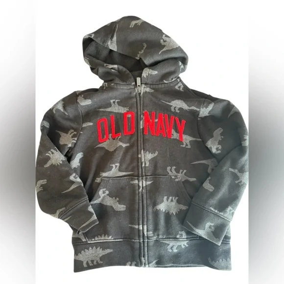 Old Navy Kids Gray Dinosaur Hoodie with Red Accents