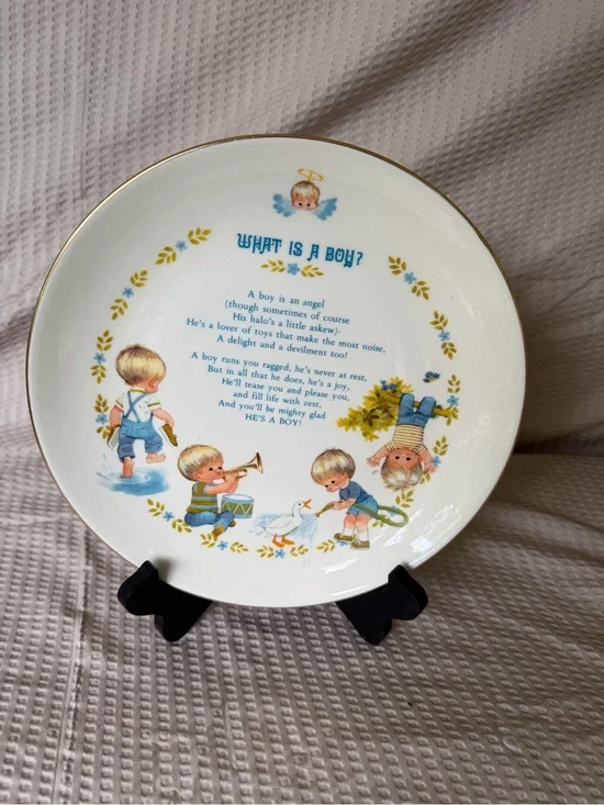 Vintage 'What Is A Boy?' Keepsake Decorative Baby Boy Plate