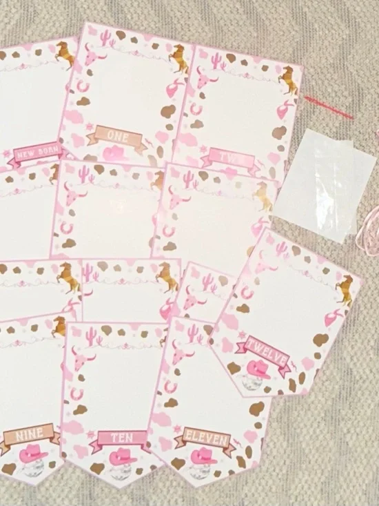 Baby Girl Monthly Milestone Photo Banner Newborn-12 Months Pink Cowgirl Western