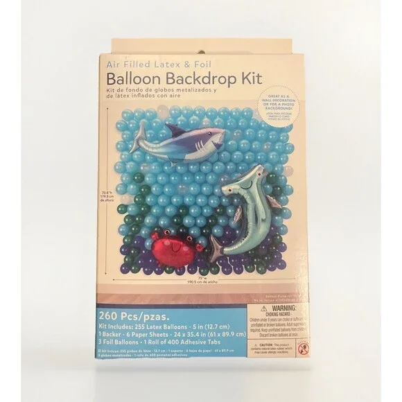Amscan Air Filled Latex & Foil - Sea Sharks Balloon Backdrop Kit For Party NEW!
