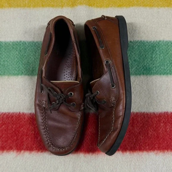 LL Bean Mens Brown Leather Boat Shoes 11D Deck Shoes 233933