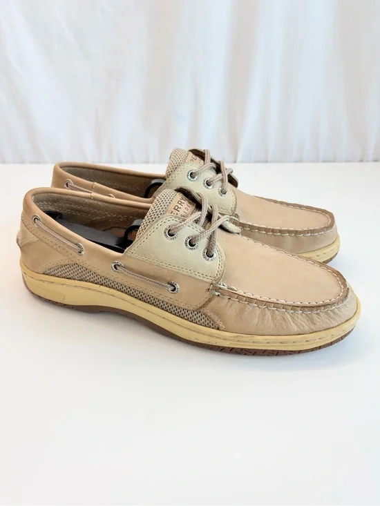 SPERRY Leather Top Sider Billfish 3 Eye Boat Shoe Loafer TAN/BEIGE Men Size 8.5