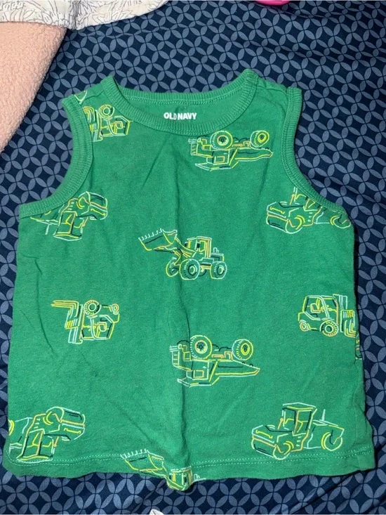 Old Navy Green Tank Top with Yellow Construction Truck Prints