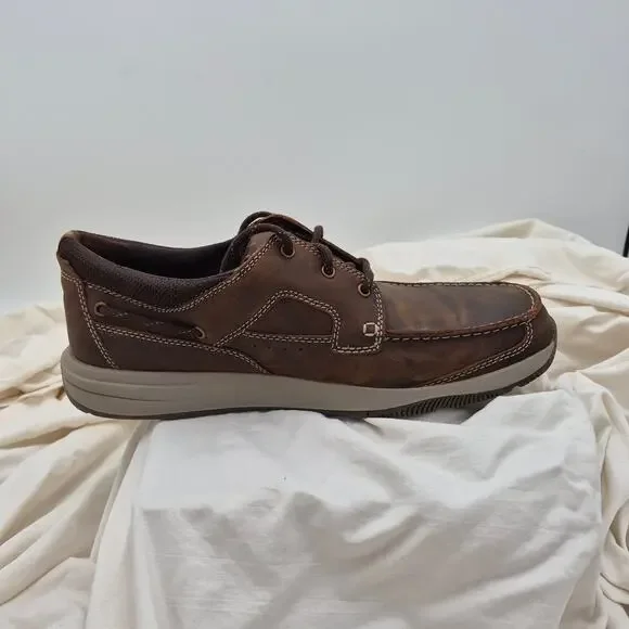 NEW Clarks Sailview Lace casual Moc-toe shoes Brown beeswax leather Men Size 12