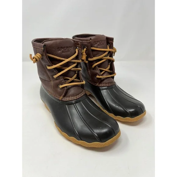 Sperry Saltwater Duck Boots Girls 2M Brown Side Zip Waterproof Rain