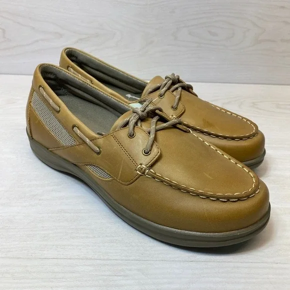 Apex Mens 13 Wide Boat Shoes A2200W Loafers Tan Leather Slip Resistant Nautical