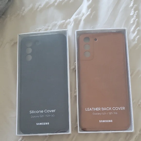 Samsung Galaxy S21+ 5G Black Silicone and Brown Leather Covers