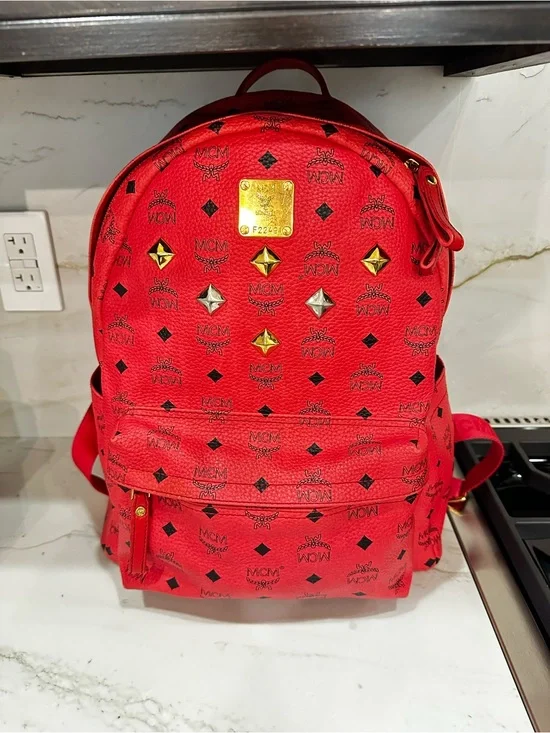 MCM Choral Logo-Print Backpack with Gold & Silver Studs