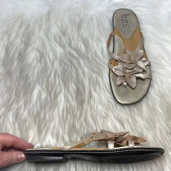 Born BOC‎ Champagne Floral Cutout Thong Sandals Sz 9