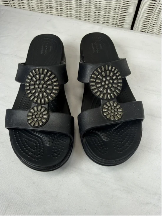 Crocs Monterey Diamante Wedge Slide Sandals Slip On Women 8 Navy Blue 206367