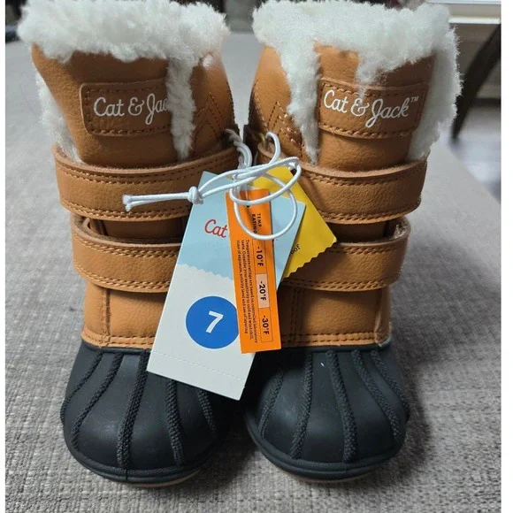 Cat & Jack Toddler Kids Cognac Brown Black Winter Snow Duck Boots Size 7 NWT