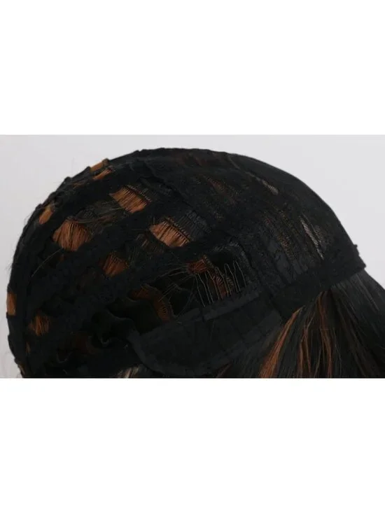 Women's Black Brown 14 Inch Heat Resistant Synthetic Short Wavy Bob Wigs Bangs