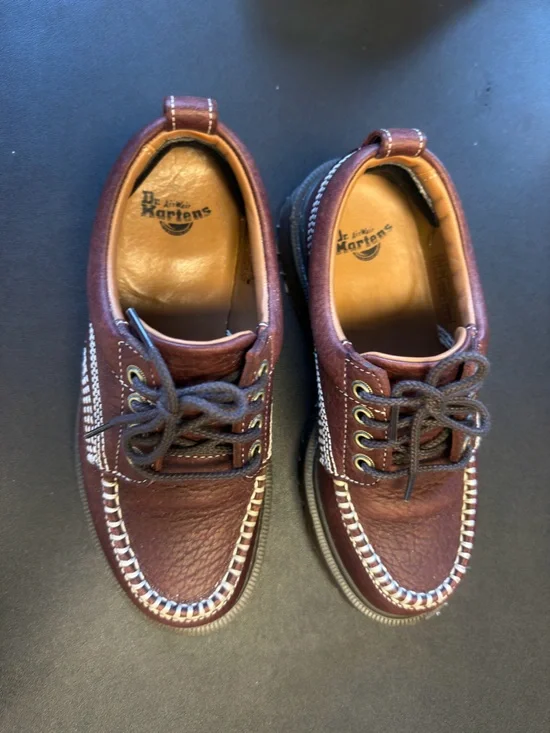 Dr. Martens Burgundy Leather Boat Shoes with White Contrast Stitching