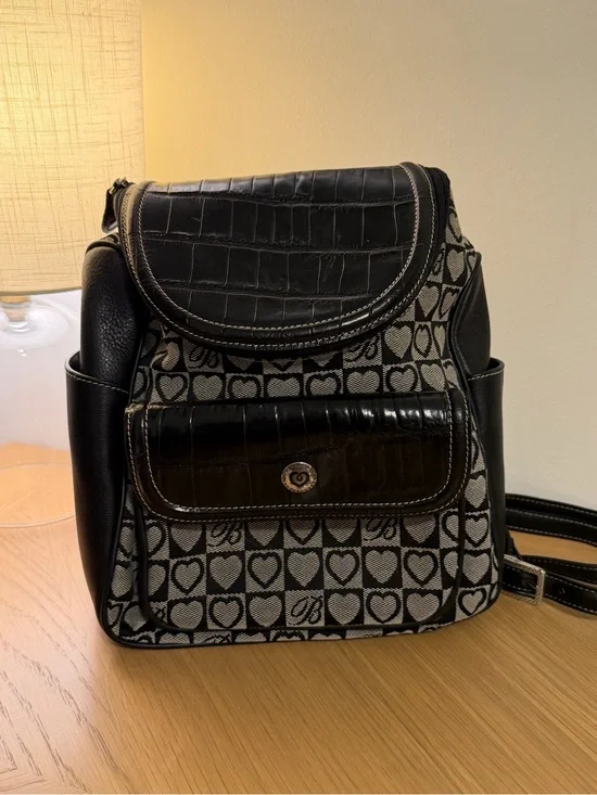 Brighton Black Signature Heart Backpack Croc Embossed Leather Y2K Monogram Bag