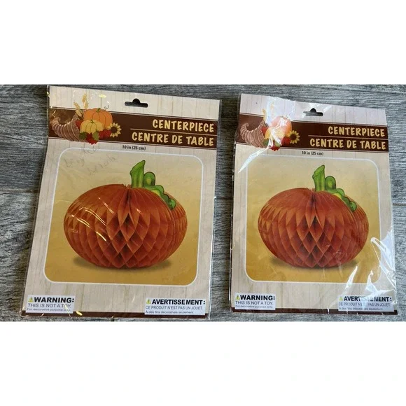 3D Halloween‎ Honeycomb Paper Pumpkin Tissue Lot of 2 Table Centerpiece 10