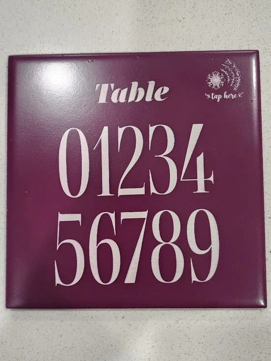 Custom Table Numbers with NFC Chip, Engraved Ceramic Tile 6x6, Wedding or Party