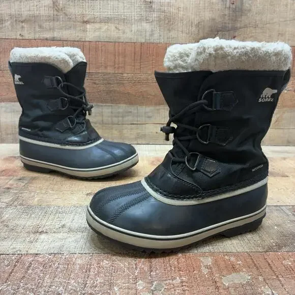 Sorel Snow Boots Kids Size 5 37 Black Nylon Waterproof Mid Calf NY1962-010