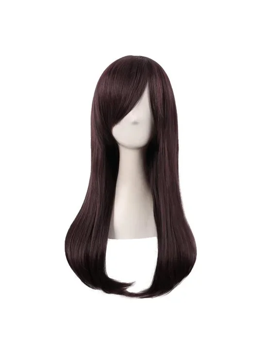Women's Dark Brown 24 Inch Heat Resistant Long Side Bang Wavy Curly Cosplay Wigs