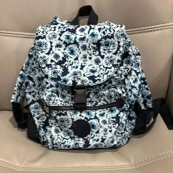 Kipling Live Light Floral Blue Medium Backpack