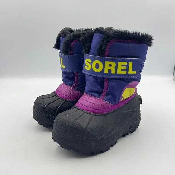Sorel Snow Commander Purple Black Waterproof Toddler 7 Kids Boots NV1877-484