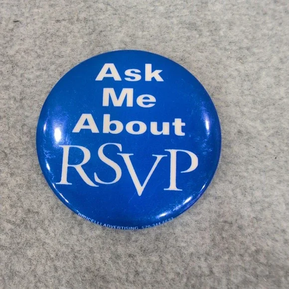 Ask Me About RSVP‎ Pinback Americorps Retired and Senior Volunteer Program Pin