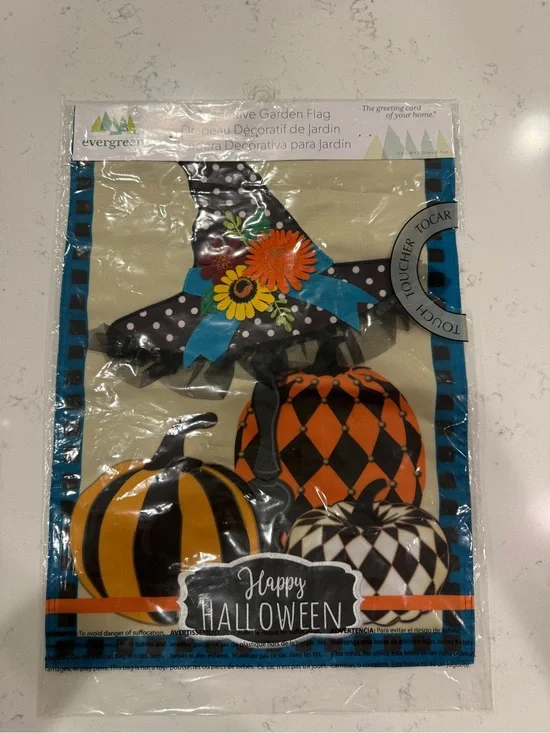 Happy Halloween Garden Flag - Orange, Black, Teal