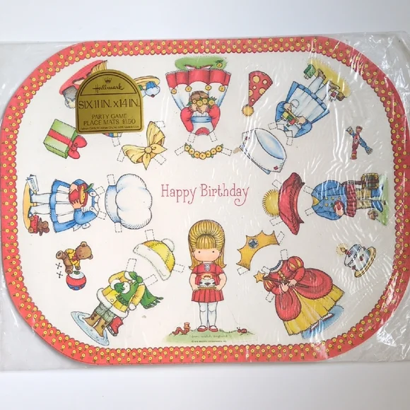 NEW Vtg 70s Hallmark Paper Doll Punch‎ Out Activity Birthday Placemats