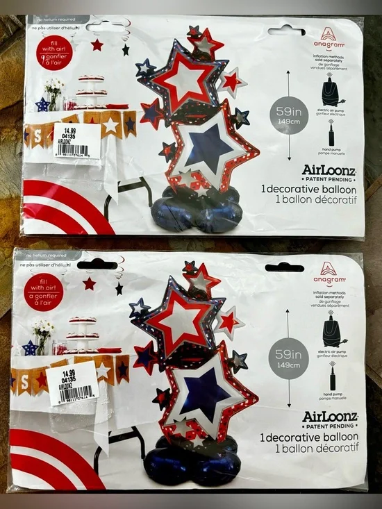AirLoonz Red, White & Blue Star Decorative Balloon (set of 2)
