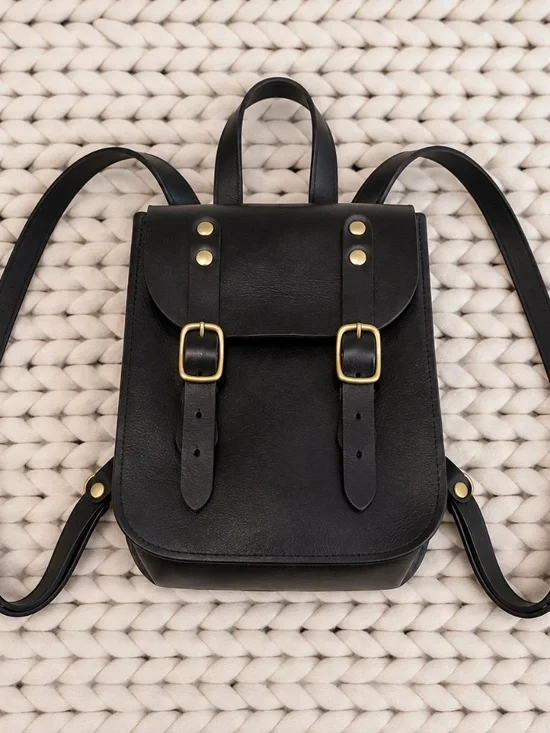 Howl and Hide Mini Keystone Handmade Black Leather Backpack
