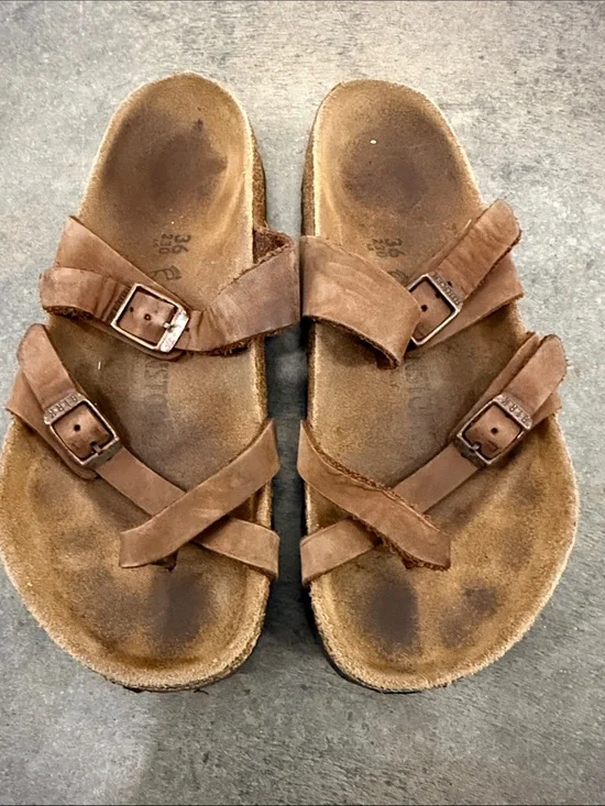 Birkenstock Brown Leather Double Buckle Crossover Sandals